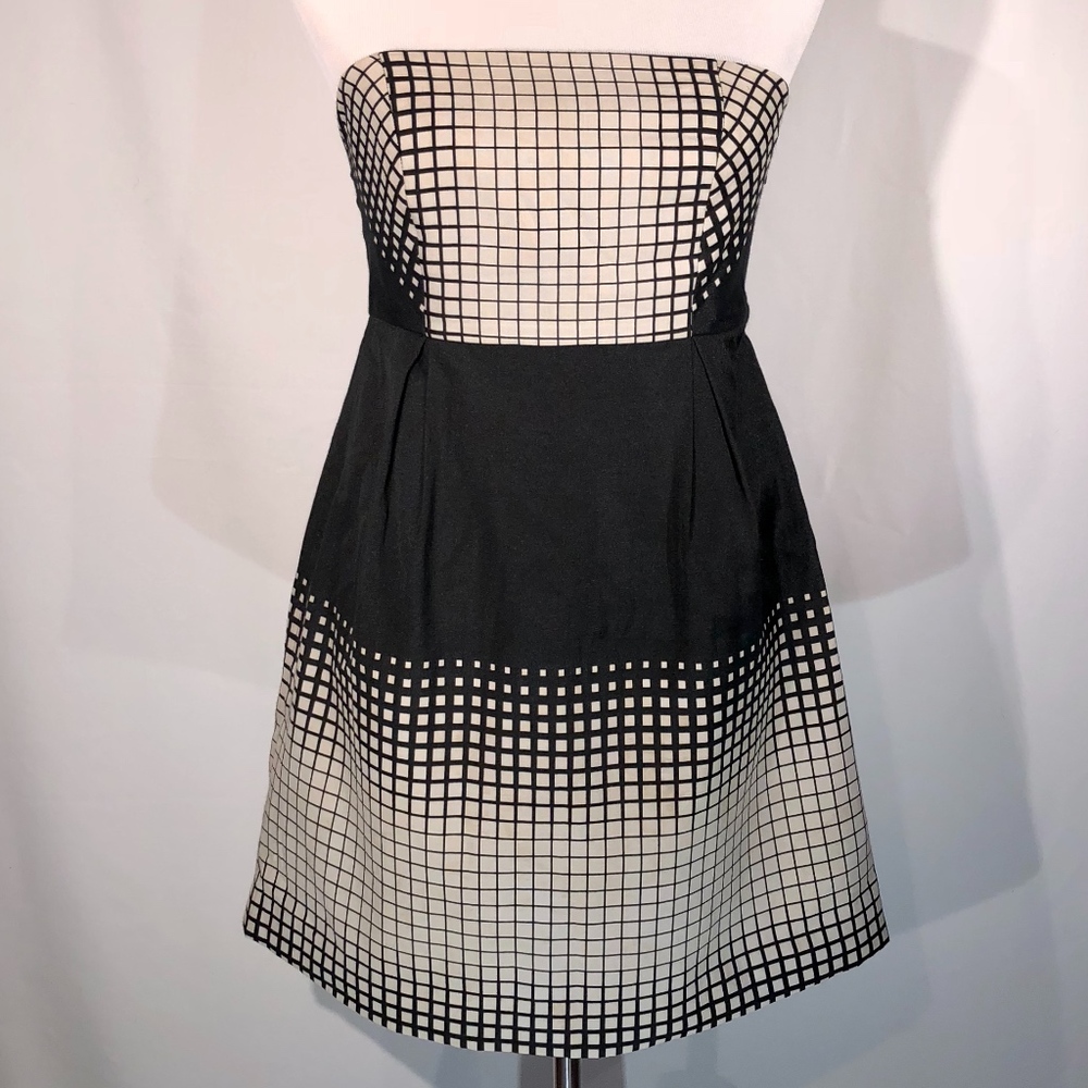 Tibi Tan & Black Square Print Strapless Dress (4)